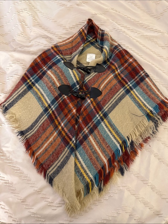 Other - Plaid Toggle Poncho in Rust, Teal & Cream